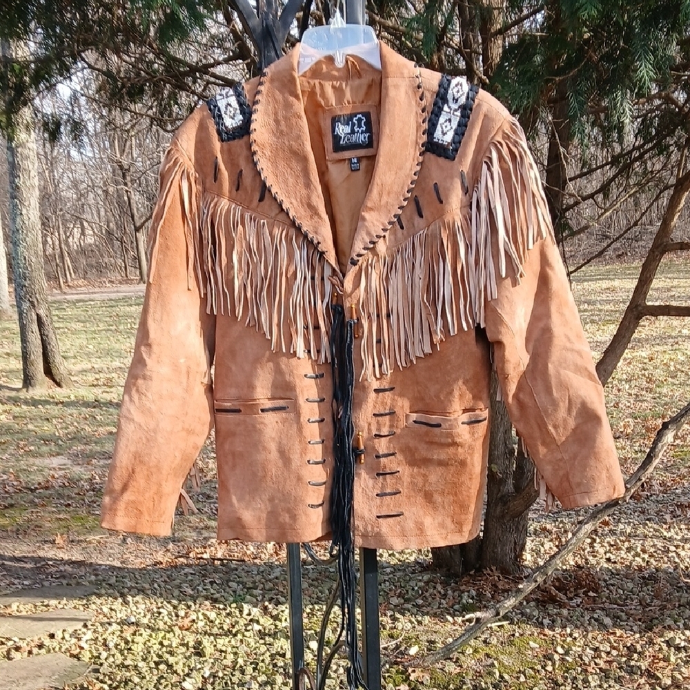 REAL LEATHER SUEDE FRINGE JACKET SZ M - Picture 2 of 12